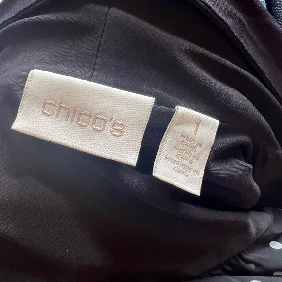 CHICO'S BLACK OPEN FRONT Polka-Dot Chiffon Back TOP JACKET Cardigan Size Medium - Picture 4 of 4